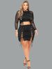 Plus Size 2-teiliges Set für Frauen Black Jewel Neck Langarm Polyester Bluse Bodycon Rock Sommer Outfit