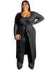 Plus Size 3-teilige Sets Schwarz Polyester Kurzarm Jewel Neck Layered T-Shirt Schnüren Casual Outfit