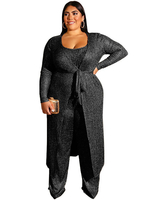 Plus Size 3-teilige Sets Schwarz Polyester Kurzarm Jewel Neck Layered T-Shirt Schnüren Casual Outfit
