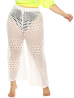 Plus Size Bademode vertuschen Hosen Frauen Drawstring White Sheer Crochet Bottom