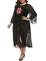 Plus Size Black Dress für Frauen Lippen vertuschen Kleider