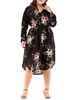 Plus Size Blumenkleid für Frauen Schwarzes Chiffon Midi Kleid