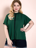 Plus Size Bluse für Damen Jewel Neck Kurzarm Polyester Grün Oversized T-Shirt