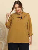 Plus Size Bluse für Damen Stehkragen 3/4 Ärmel Fransen Oversized Polyester Casual T-Shirt