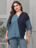 Plus Size Bluse für Damen Tintenblau mit halben Ärmeln Lace Up Oversized T-Shirt