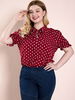 Plus Size Bluse für Damen V-Ausschnitt Kurze Ärmel Polka Dot Rot Polyester Freizeithemd