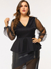 Plus Size Bluse für Damen V-Ausschnitt Langarm Polyester Oversized T-Shirt