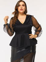 Plus Size Bluse für Damen V-Ausschnitt Langarm Polyester Oversized T-Shirt