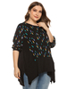 Plus Size Bluse für Frauen Black Jewel Neck Langarm Bedruckt Oversized Casual T-Shirt