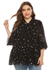 Plus Size Bluse für Frauen Black Jewel Neck Long Sleeves Übergroßes Polyester Casual Shirt