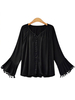 Plus Size Bluse für Frauen Black Sweetheart Neck Lange ausgestellte Ärmel Fransen Oversize Polyester Casual Sommer T-Shirt