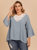 Plus Size Bluse für Frauen Blau Grau Schatz Hals 3/4 Länge Ärmel Übergroße Polyester Casual T-Shirt