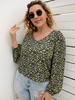 Plus Size Bluse für Frauen Blumendruck Muster V-Ausschnitt Langarm Casual Polyester T-Shirt