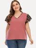 Plus Size Bluse für Frauen Coral Polyester Rundkragen High Low Design Casual Kurzarm Sommer T-Shirt