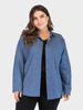 Plus Size Bluse für Frauen Deep Blue Turndown Kragen Langarm Knöpfe Übergroße Freizeithemd