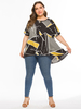 Plus Size Bluse für Frauen Gelber Juwelenhals Kurzarm Polyester Baumwolle Übergroßes T-Shirt