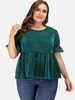 Plus Size Bluse für Frauen Grüner Polyester V-Ausschnitt Unregelmäßig Lässige Rüschen Kurzarm Sommer Tops