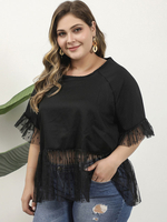 Plus Size Bluse für Frauen Jewel Neck Half Sleeves Lace Black T-Shirt