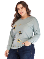 Plus Size Bluse für Frauen Jewel Neck Long Sleeves Blumendruck Lycra Spandex Polyester Übergroßes T-Shirt
