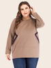 Plus Size Bluse für Frauen Kaffee Brown Jewel Neck Langarm Polyester Baumwolle Oversized T-Shirt