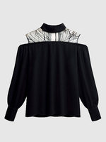 Plus Size Bluse für Frauen Red Jewel Neck Langarm Spitze Oversized Polyester Casual T-Shirt