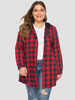 Plus Size Bluse für Frauen Rote Kapuze Langarm Plaid Pattern Buttons Übergroße Casual Coat