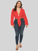 Plus Size Bluse für Frauen Rotes V-Ausschnitt Langarm Schnüren Polyester Oversize T-Shirt