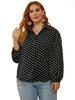 Plus Size Bluse für Frauen Schwarz Turndown Kragen Langarm Polka Dot Buttons Übergroßes Polyester Casual Shirt