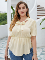 Plus Size Bluse für Frauen V-Ausschnitt Kurzarm Polyester Casual Apricot Summer Top
