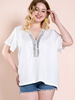 Plus Size Bluse für Frauen V-Ausschnitt Kurze Ärmel Polyester Weiß Casual T-Shirt