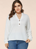 Plus Size Bluse für Frauen V-Ausschnitt Lange Ärmel Polyester Casual Weißes T-Shirt