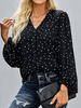 Plus Size Bluse für Frauen V-Ausschnitt Lange Ärmel Printed Pattern Polyester Schwarz Casual T-Shirt
