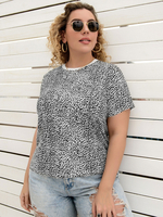 Plus Size Bluse für Frauen White Jewel Neck Kurzarm Leopard Print Muster Casual Oversized T-Shirt