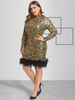 Plus Size Bodycon Kleid Leopard Printed Pattern Jewel Neck Lange Ärmel Knielanges Midi-Kleid