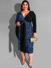 Plus Size Bodycon Kleid V-Ausschnitt Langarm Leopardenmuster Pattern Schnüren Langes Kleid