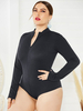 Plus Size Bodysuit Für Frauen Hoher Kragen Lange Ärmel Glockenärmel Polyester Stretch Casual Bodysuit