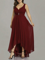 Plus Size Brautjungfer Kleid Chiffon A Line Vneck asymmetrische Prom Kleid Hochzeit Party Kleider