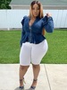 Plus Size Denim Jacke Tinte Blau Reißverschluss Langarm Casual Cowboy Mantel