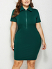 Plus Size; figurbetontes Kleid mit halbem Reißverschluss; Frauen; grünes Etuikleid
