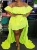 Plus Size Grass Green Top Rock 2-teiliges Set Off The Shoulder Polyester Top Langes Kleid Sommer Outfit