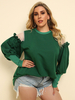 Plus Size grünes T-Shirt für Frauen Jewel Neck Langarm Rippenstrick Manschette Color Block Casual Bluse