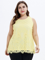 Plus Size hellgelbe Bluse für Frauen Jewel Neck ärmelloses lässiges Sommeroberteil