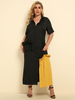 Plus Size Hemdkleid für Frauen Umlegekragen Halbarm Zweifarbig Schwarz Gelb Casual Langes Kleid