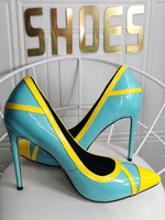 Plus Size High Heels Cyan Blau Spitze Zehen Stiletto Heel Mode Patent PU Leder Sexy High Heels