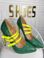 Plus Size High Heels für Frauen Pointed Toe Stiletto Heel Mode Dunkelgrün Mary Jane Heels