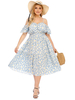 Plus Size Himmelblau Kleid Träger Hals Kurzarm Ärmeln Blumendruck Muster Polyester Tee Länge Sommerkleid