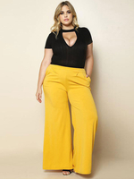 Plus Size Hose für Frauen Gelbe lange Knöpfe Lycra Spandex Zipper Fly Long Hose