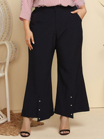 Plus Size Hose für Frauen Navy Buttons Übergroße Polyester Casual Flared Pants
