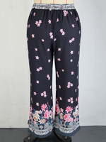 Plus Size Hose für Frauen Tiefblau Polyester Baumwolle Elastische Taille Übergroße Freizeithosen