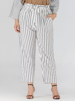 Plus Size Hose für Frauen White Stripe Pattern Schnürung Polyester Oversized Long Pants